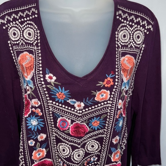 Johnny Was Women Purple Floral Embroidered Cotton Rayon Shirt Size Small Boho - Picture 2 of 12